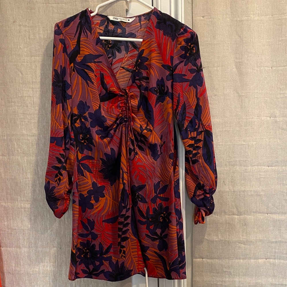 Zara Long Sleeve Dress in Purple and Orange Floral